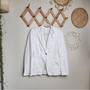 Gucci White Pinstripe Collared Single Button Linen Blazer Women's 44 US 8